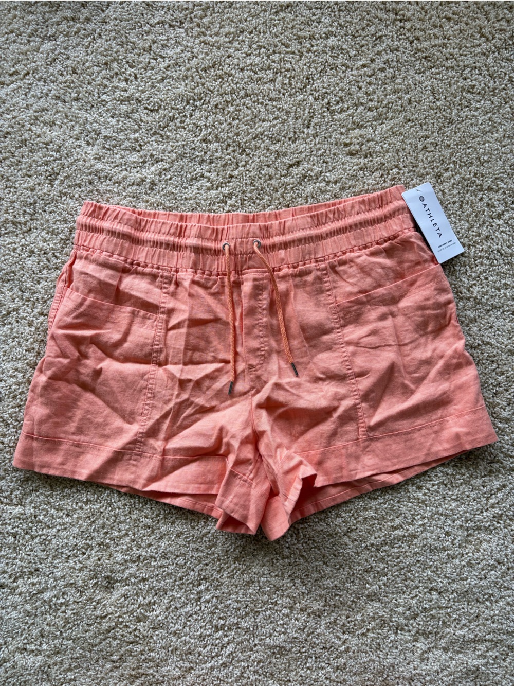 NWT Athleta Cabo Linen Short Size 18 Coral Peach High Rise Drawstring Casual